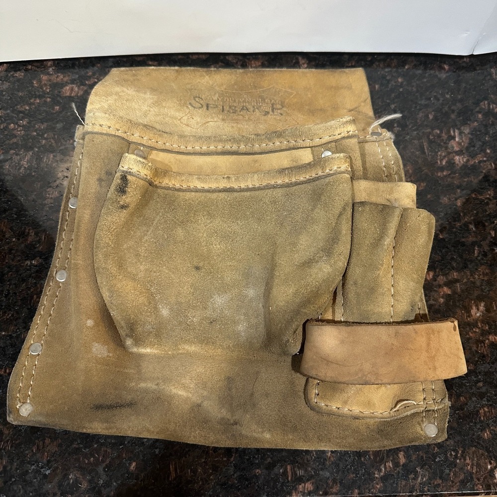 Spisan Heavy Duty Leather Nail Bag Tool Pouch Work Belt Vintage Brown Medium